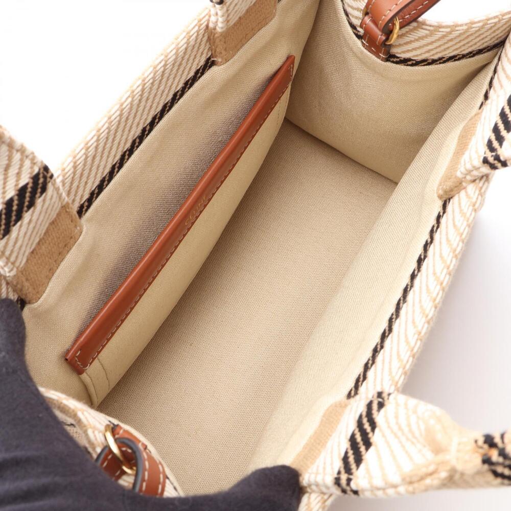 Celine Cabas Thais Tote Bag Canvas Leather Beige Ivory White Black - Picture 3 of 7